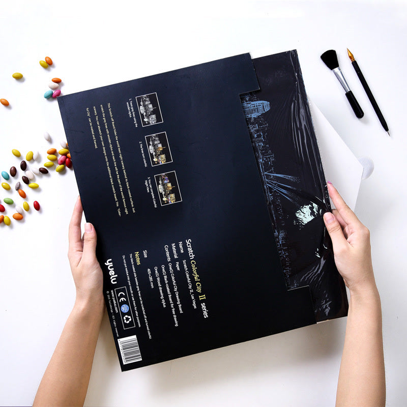 40.5*28.5cm Kids Coloring Scratch Picture DIY Toy of City Night View/Adult Handmade Scraping Painting Paper for Stress Relief