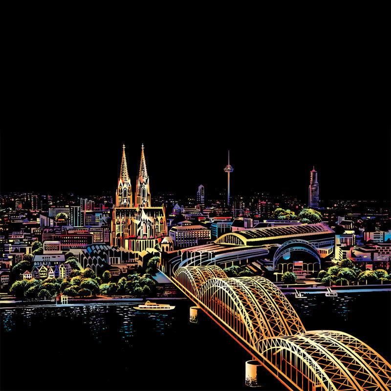 40.5*28.5cm Kids Coloring Scratch Picture DIY Toy of City Night View/Adult Handmade Scraping Painting Paper for Stress Relief